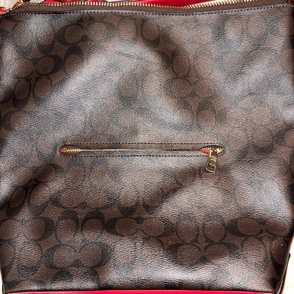 COACH ABBY DUFFLE SHOULDER & CROSSBODY STRAP BROWN SIGNATURE & RED NWOT 12